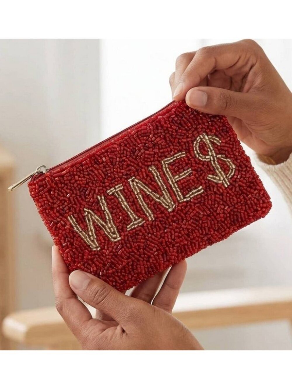 Wine$ (money) Seed Beaded Coin Purse - Picture 1 of 4